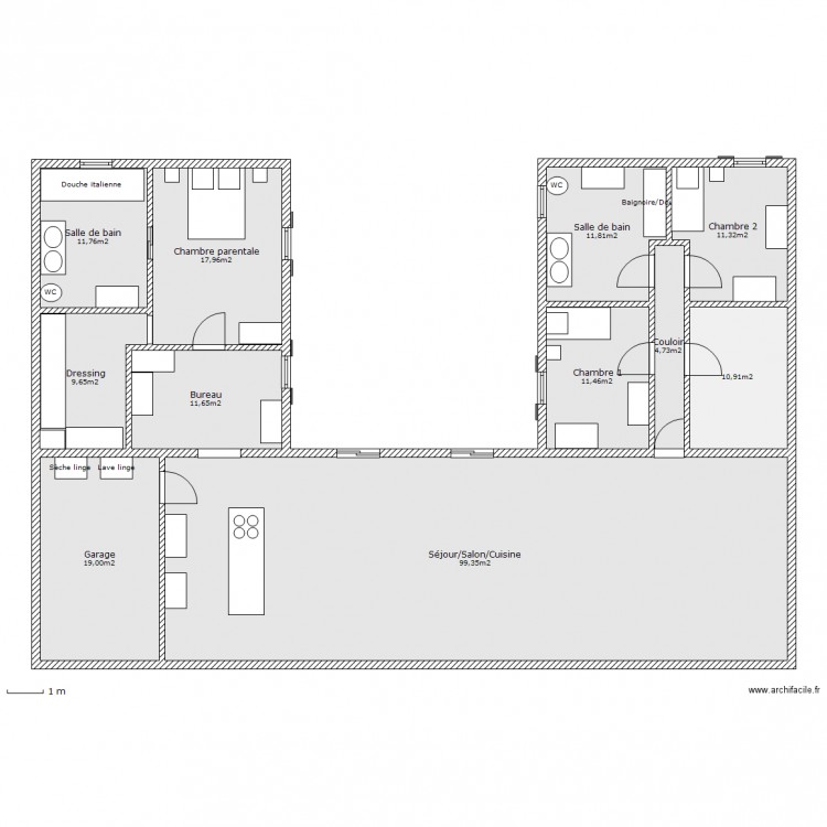 Maison en U - Plan 11 pièces 220 m2 dessiné par Ludivine170411