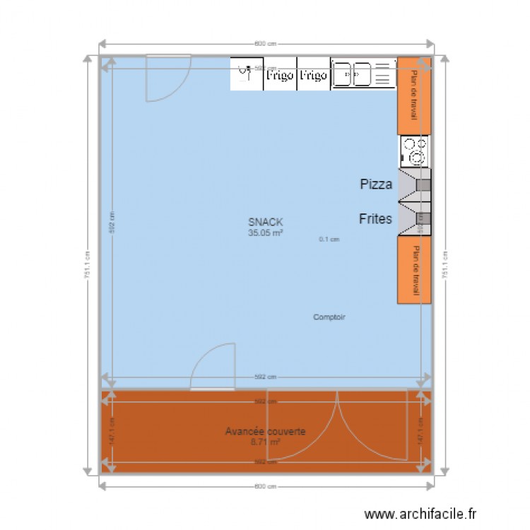 Plan sur mesure Snack Camping La Faz 6X6 modèle 2. Plan de 0 pièce et 0 m2