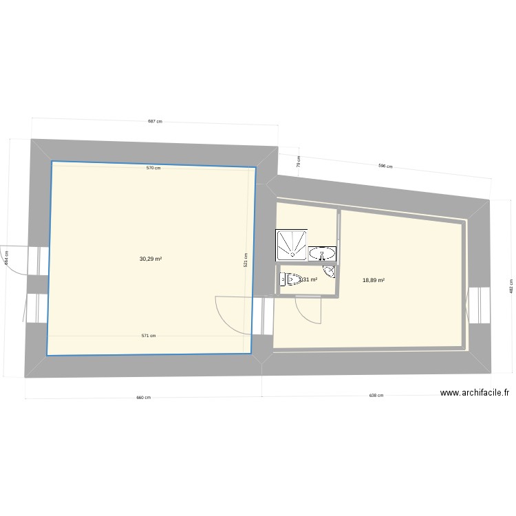 maison christophe SDB 1. Plan de 3 pièces et 50 m2