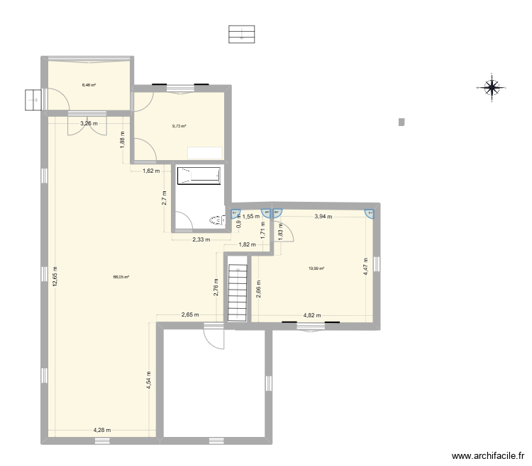 sene. Plan de 2 pièces et 16 m2