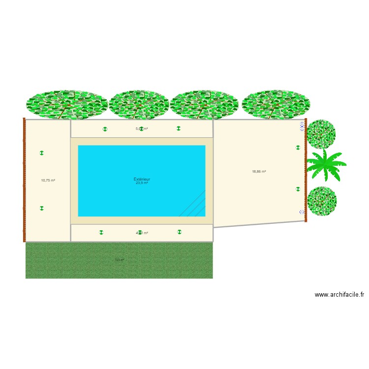 piscine. Plan de 5 pièces et 63 m2
