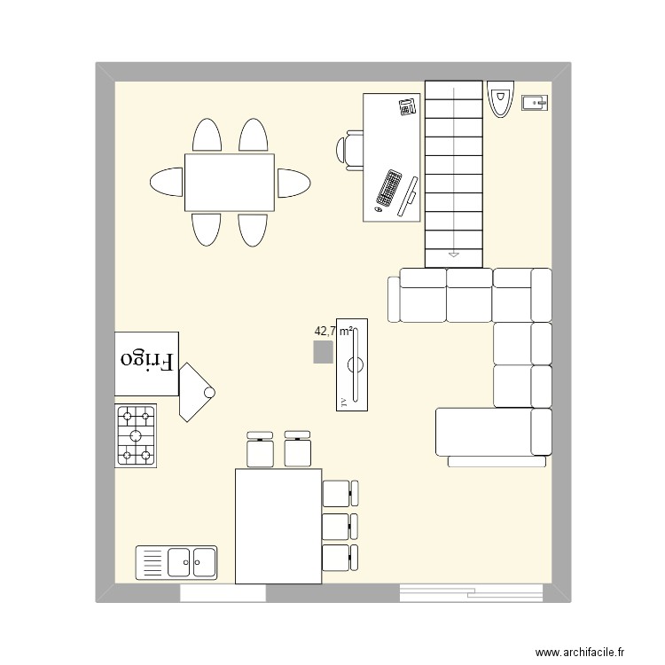 2 Plan salon maison Manou. Plan de 1 pièce et 43 m2