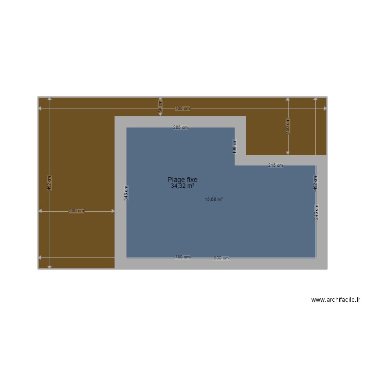 Piscine avec terrasse en L. Plan de 1 pièce et 34 m2