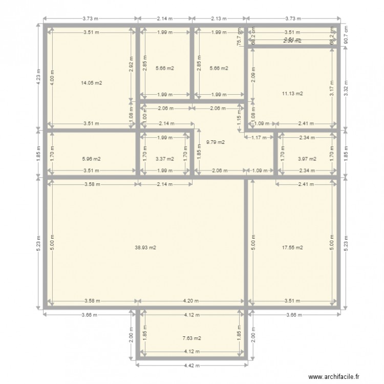general maisonetage avec hall en vue avec cotation. Plan de 0 pièce et 0 m2