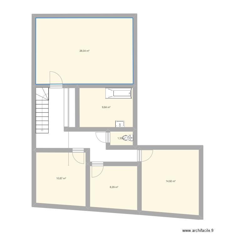 étage maison Estelle. Plan de 6 pièces et 70 m2
