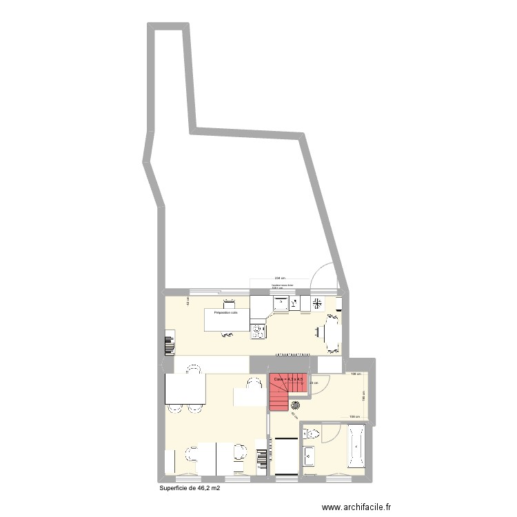 Maison Saultain dom. Plan de 6 pièces et 87 m2
