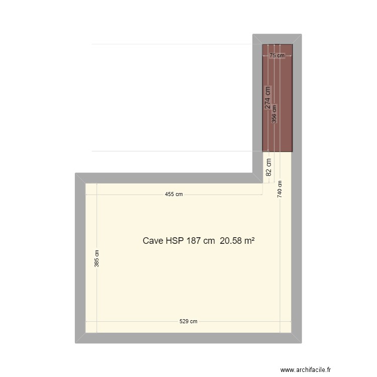 Gauchin  CAVE 589 coupe horizontale. Plan de 1 pièce et 23 m2