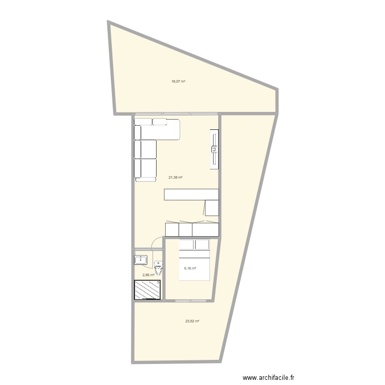 Chalet T2. Plan de 5 pièces et 72 m2