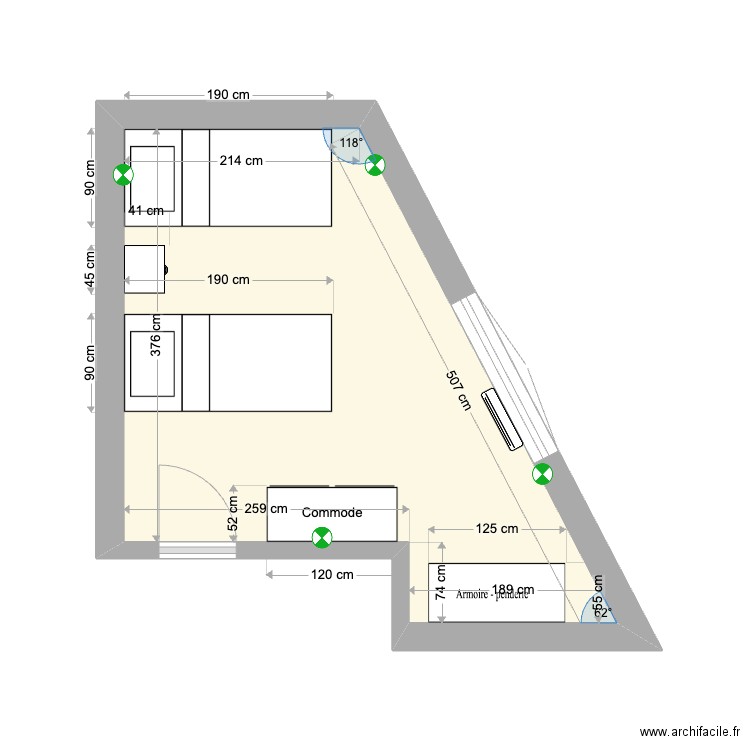 Chambre des enfants - option 3. Plan de 1 pièce et 13 m2