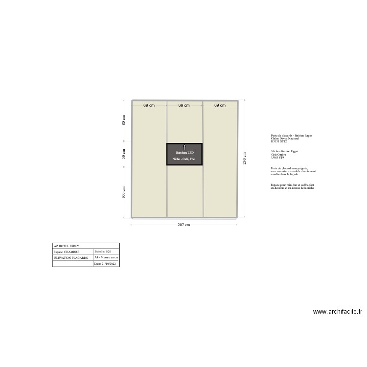 Elevation Placards Esbly. Plan de 1 pièce et 5 m2