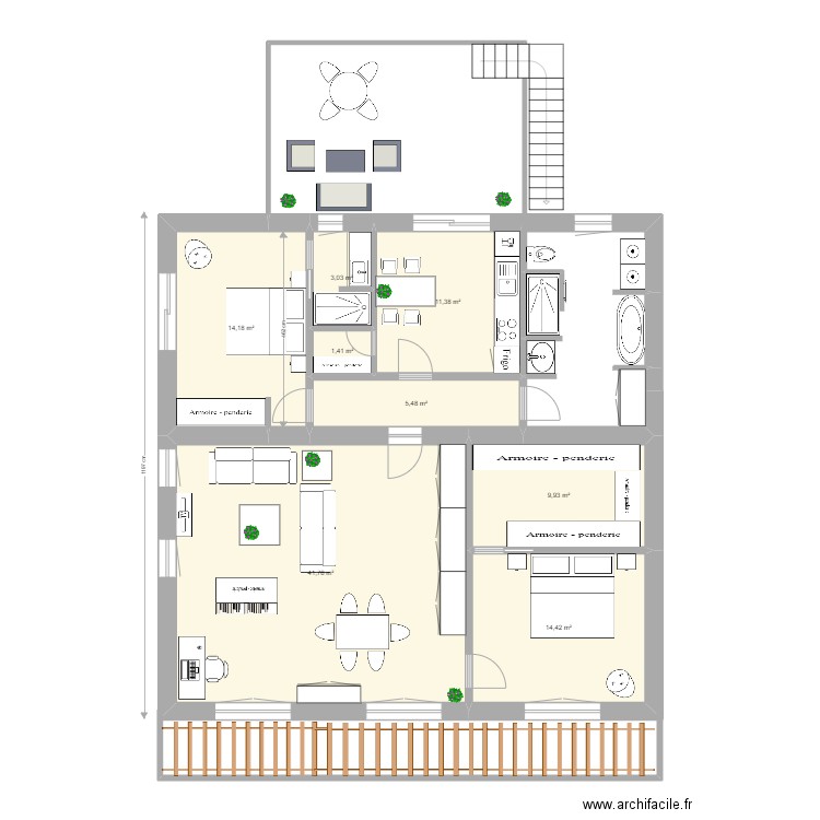 Appartement etage UMIA escalier interieur. Plan de 8 pièces et 102 m2