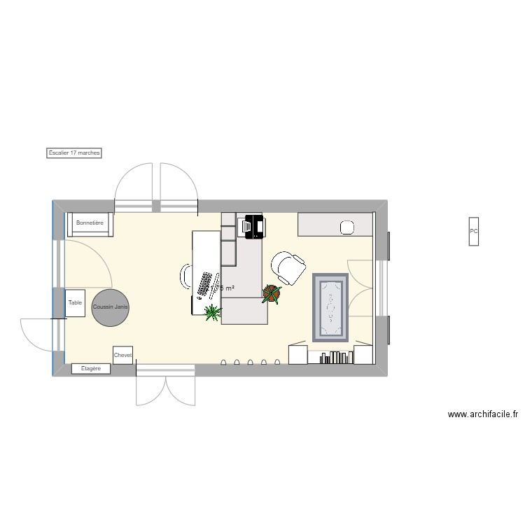 Bureau maison 220406. Plan de 1 pièce et 22 m2
