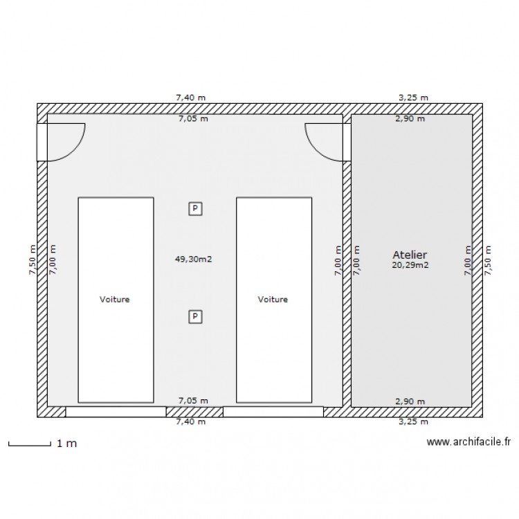 Garage 2 voitures - Plan 2 pièces 70 m2 dessiné par Nono16