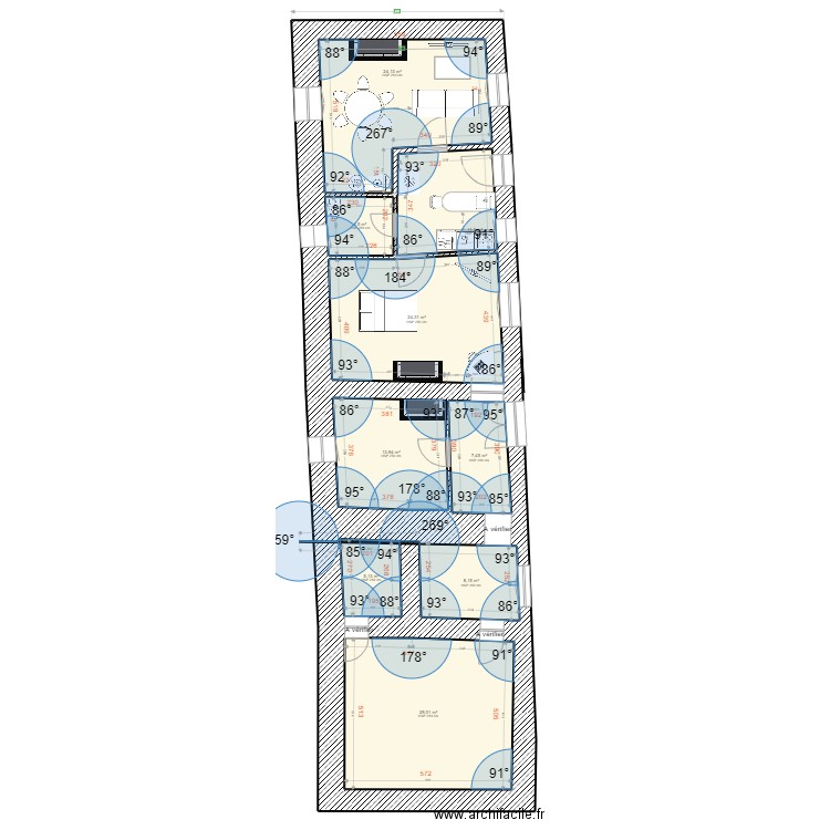 Chamaillard Existant-Cible RDC avec ouvertures et sanitaire Epaisseur mur vérifiée 20220307-Sc3. Plan de 9 pièces et 128 m2