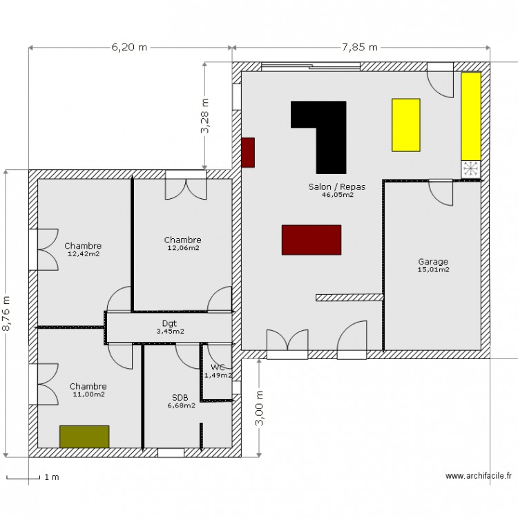92 m² pp chambres accollées. Plan de 0 pièce et 0 m2