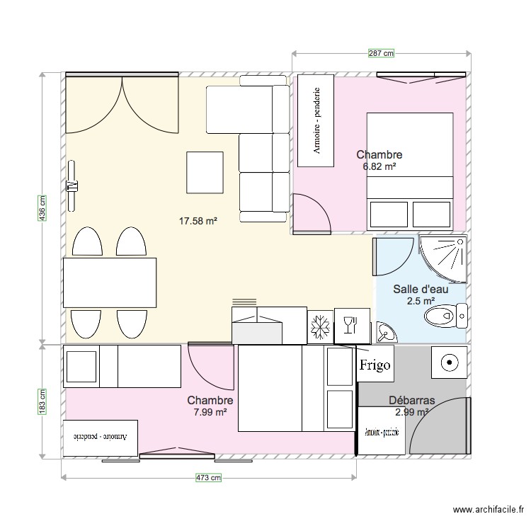 Plan Existant et extension bungalow n 43. Plan de 0 pièce et 0 m2