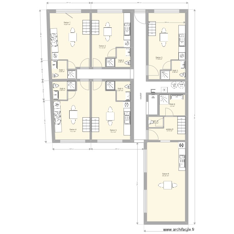 Projet locatif Cusset V4. Plan de 31 pièces et 307 m2