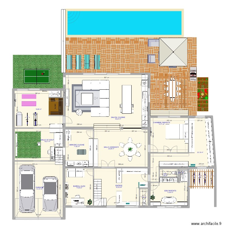 MAISON IA RDC 3.1. Plan de 14 pièces et 232 m2