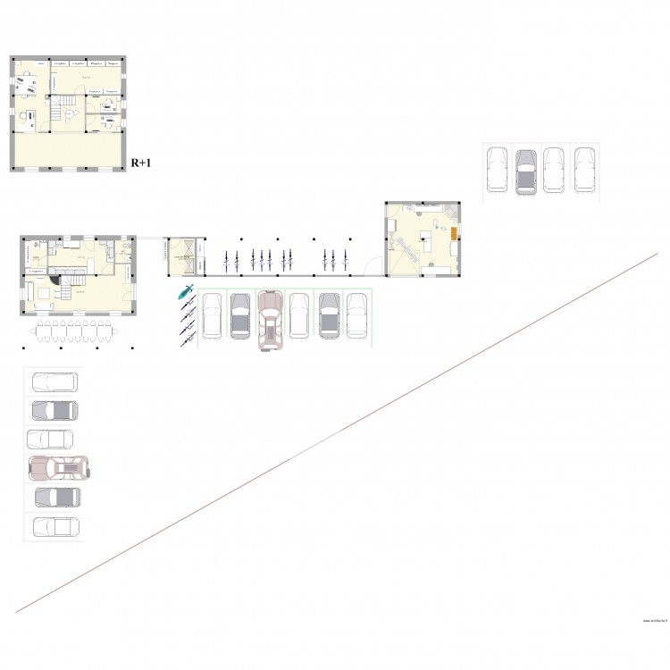 Maison commune 9 trames (9x9 m) 6. Plan de 12 pièces et 164 m2