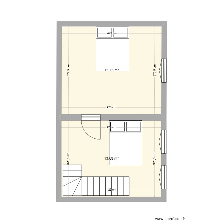 LE MERRER(étage). Plan de 2 pièces et 29 m2