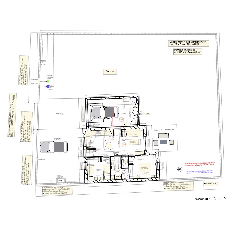 Plan intérieur du studio et aménagement. Plan de 6 pièces et 76 m2