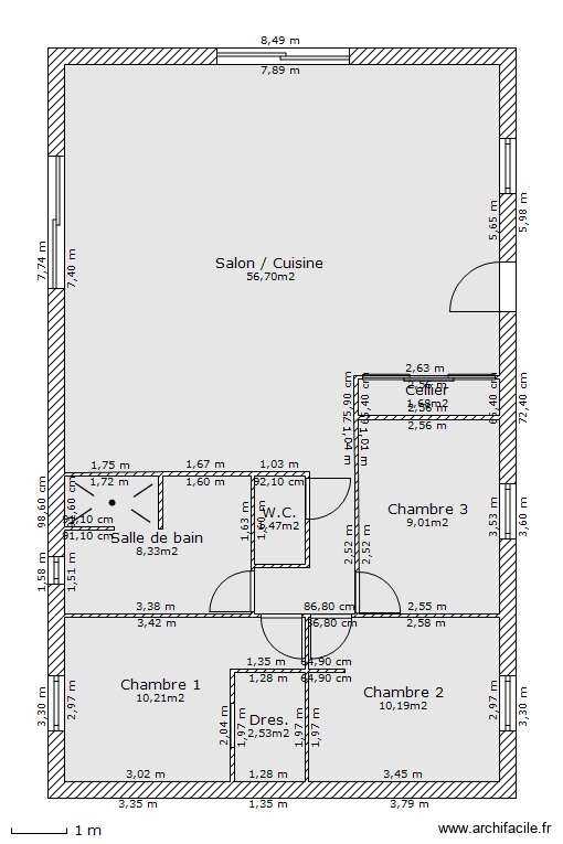 Maison1. Plan de 8 pièces et 100 m2
