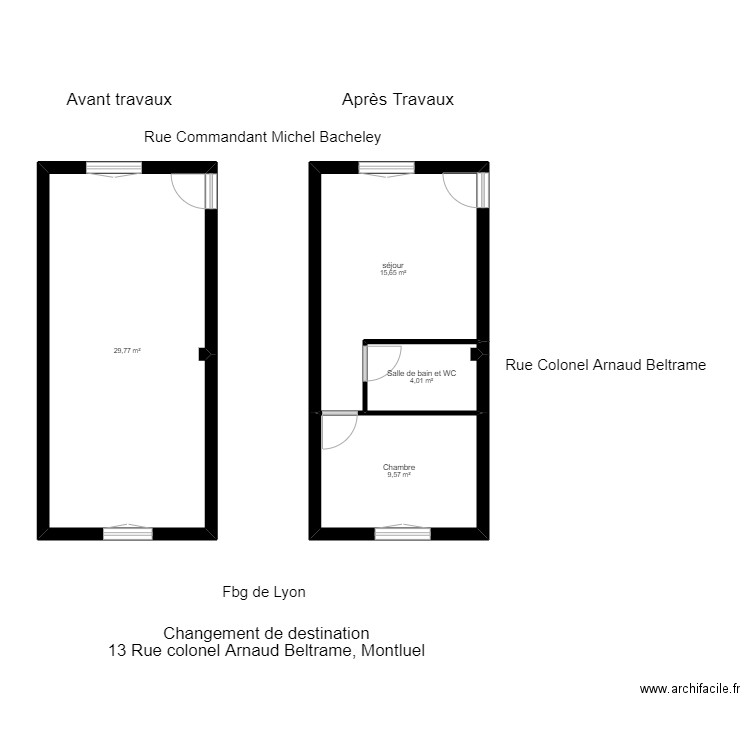 Bureau 30m² Montluel. Plan de 4 pièces et 59 m2