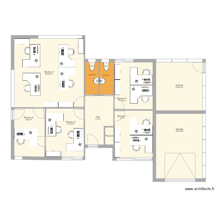 Projet Bureau Logement V1. Plan de 11 pièces et 119 m2