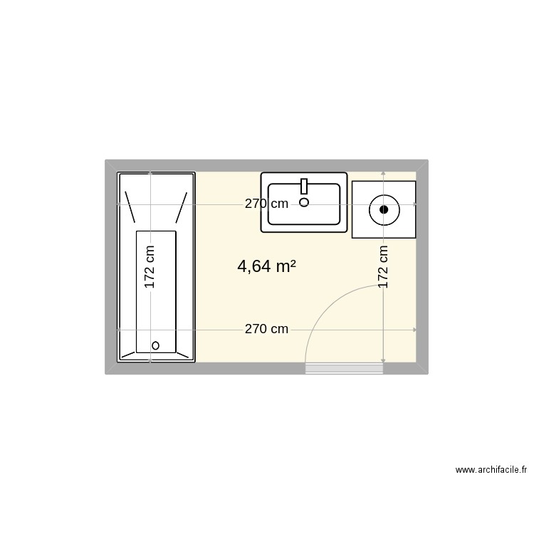 Modification salle de bains E503. Plan de 1 pièce et 5 m2