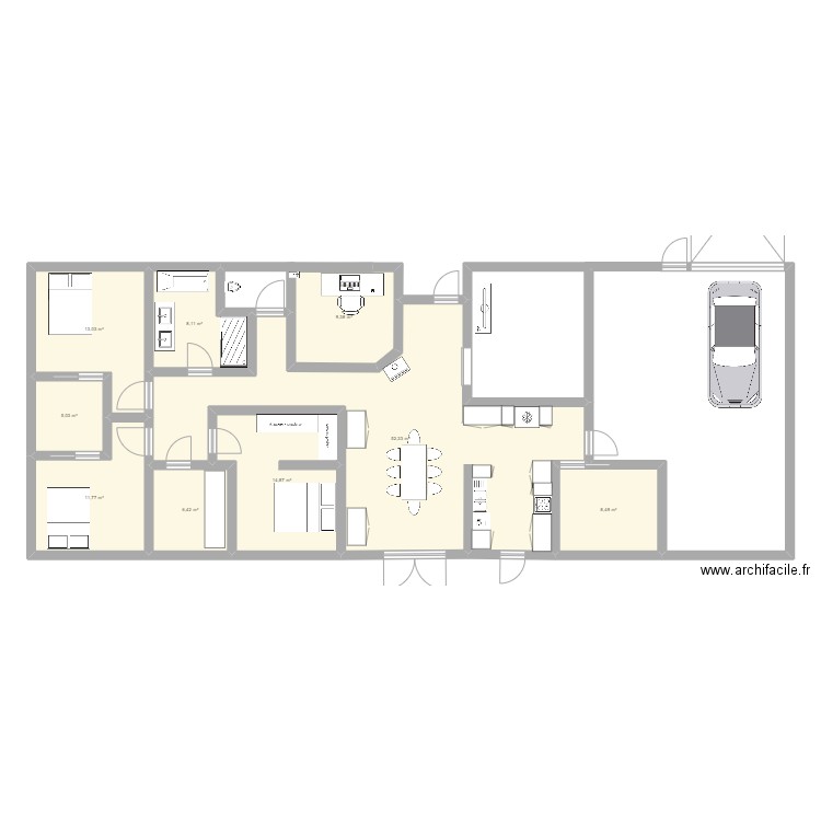 L'Aulnay  +  agrandissement garage. Plan de 10 pièces et 138 m2