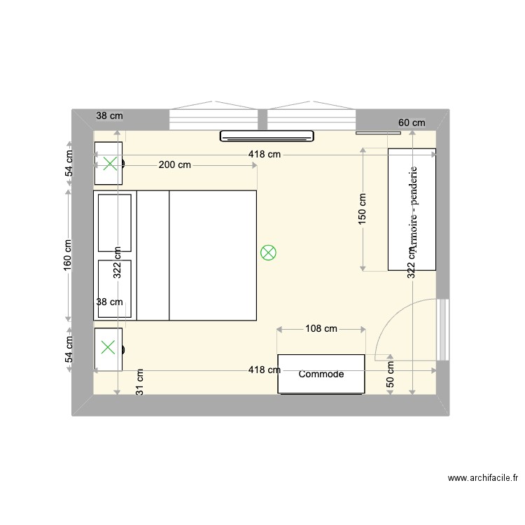 Chambre des parents - option 2. Plan de 1 pièce et 13 m2