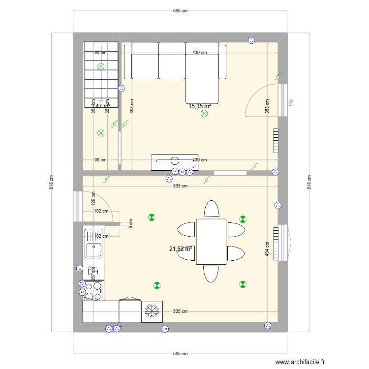 2eme etage Thibaut Appart2. Plan de 3 pièces et 40 m2