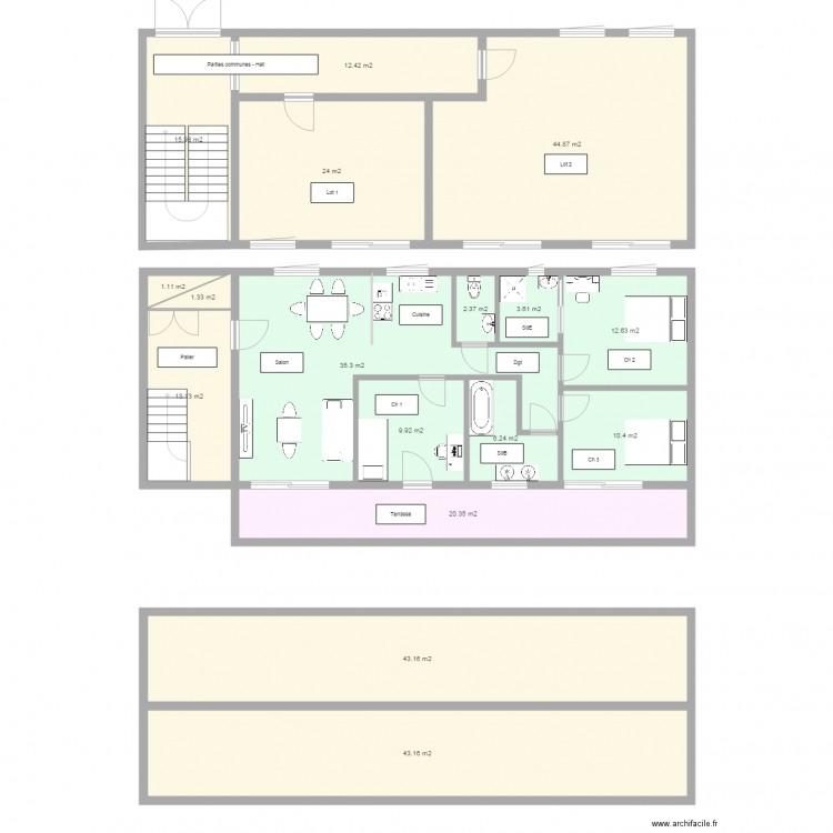 RDC et etage. Plan de 0 pièce et 0 m2