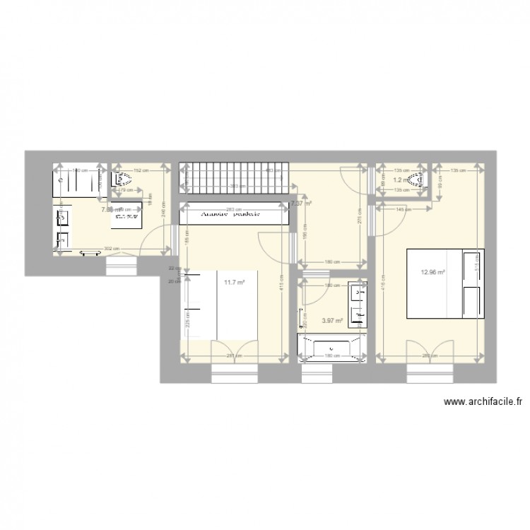 Maison garage etage 2. Plan de 6 pièces et 44 m2