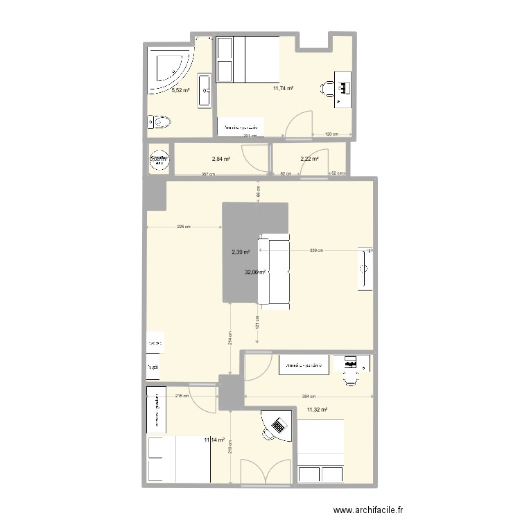 Plan étage Colocation Bonneville Thuet 2. Plan de 13 pièces et 87 m2