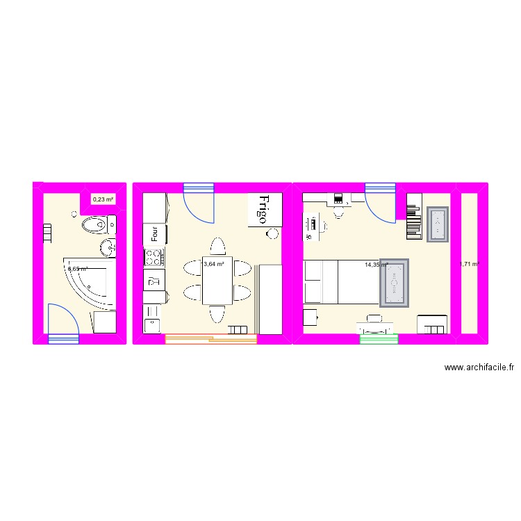 maison 1. Plan de 5 pièces et 37 m2