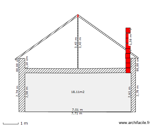 Coupe Annexe2 v2. Plan de 1 pièce et 18 m2