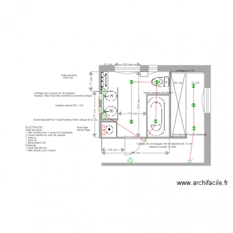 Plan électrique salle de bains Asnières 7 juin 2017. Plan de 0 pièce et 0 m2