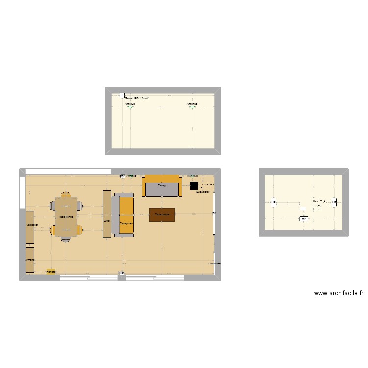 Salon SaintSul FF. Plan de 3 pièces et 59 m2