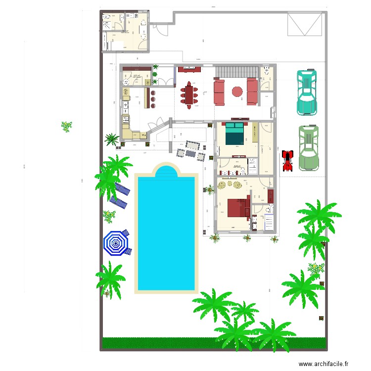 Projet villa rez 1. Plan de 8 pièces et 54 m2