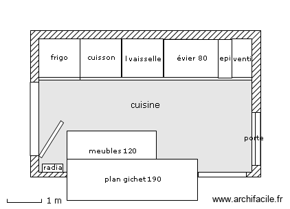 Aménagement cuisine 4. Plan de 1 pièce et 24 m2