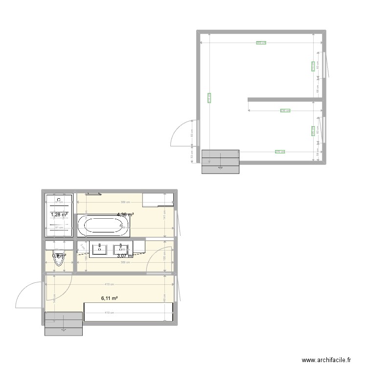 Aménagement SDB V01. Plan de 5 pièces et 16 m2