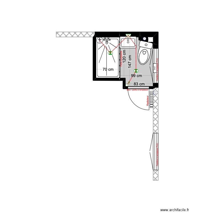 ALAIN HAUTIN / Plan salle de bains. Plan de 3 pièces et 2 m2