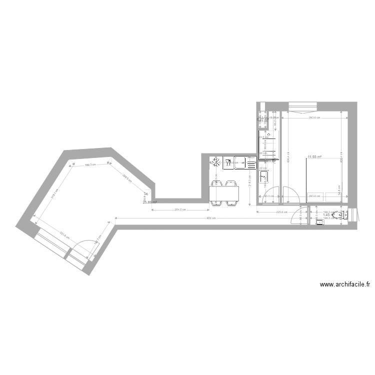 Laveran chambre V1. Plan de 6 pièces et 53 m2