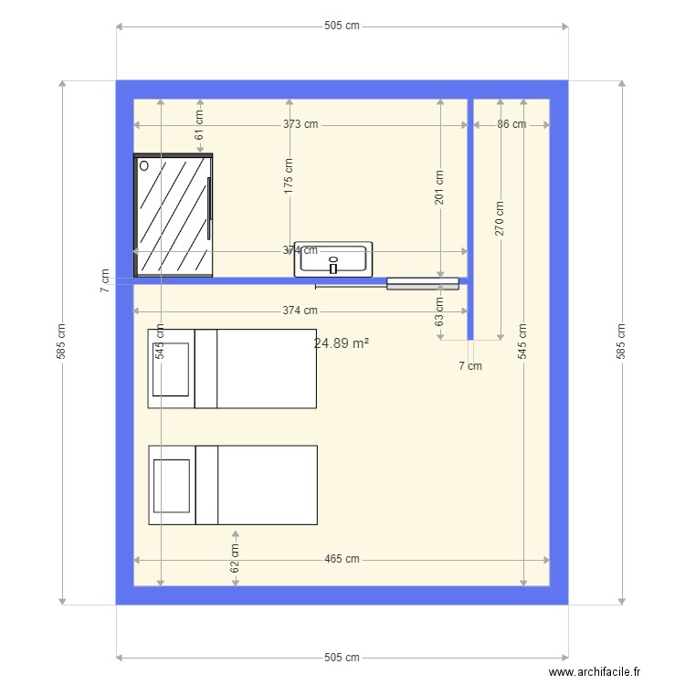 etage airbnb bbg. Plan de 1 pièce et 25 m2