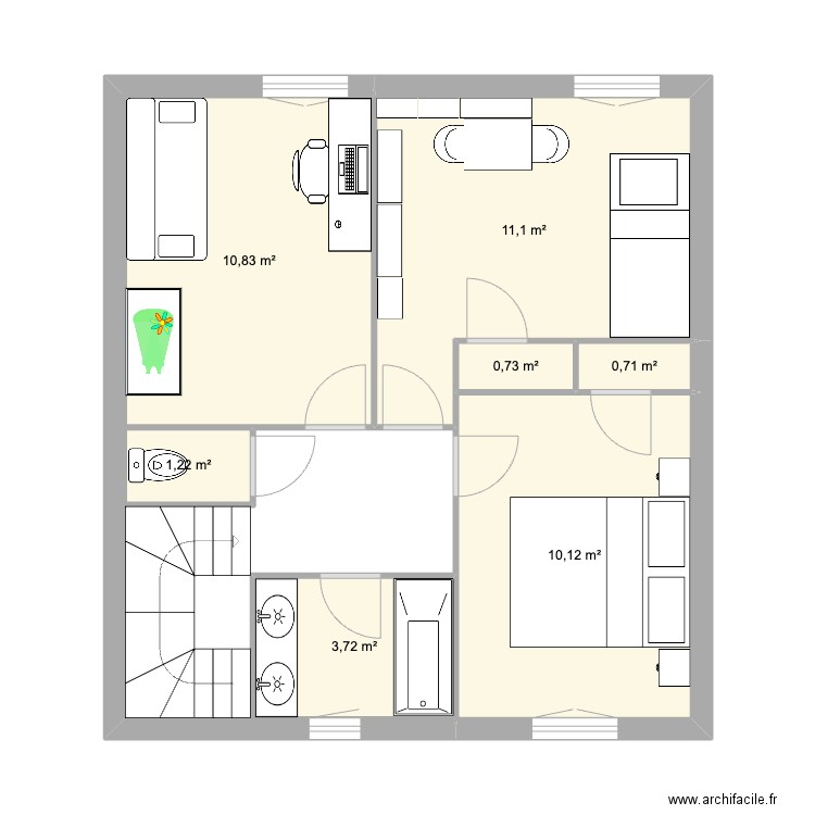 Home etage. Plan de 7 pièces et 38 m2