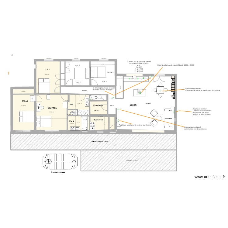 Projet Extension août 2023. Plan de 12 pièces et 140 m2