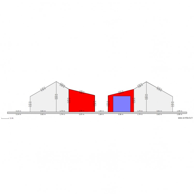 profil maison agrandissement Vue NE et SW. Plan de 0 pièce et 0 m2