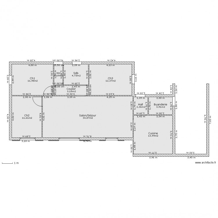 Maison 95m². Plan de 0 pièce et 0 m2