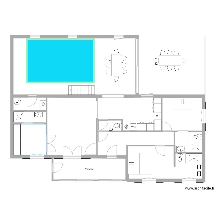 VF 01 07 21 cuisine centrale et couloir nage. Plan de 0 pièce et 0 m2